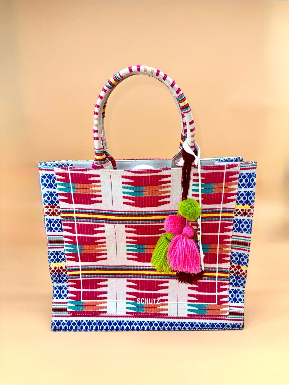 Schutz‎ Multicolor Woven Tote Bag with Tassel Charm Summer Must